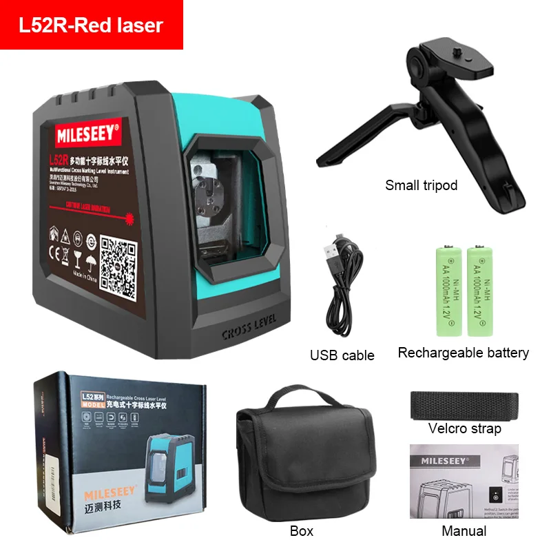 MILESEEY 2021 New 2 Lines Laser Level L52R Professional Vertical Cross Laser Leveler with Battery nivel laser