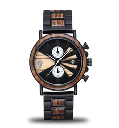 Wood Mens Watches Wholesale New Coming Quartz Japan Movement Chronograph ETA Movement Swiss Glass SEIKO 1 Piece Men Round Analog
