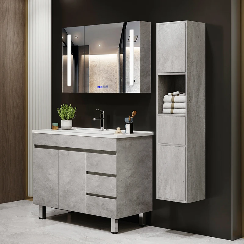 Hot Sale White Color wood wall cabinet Bathroom Vanity SET With Mirror And Ceramic Basin Whole sales bathroom sink cabinet