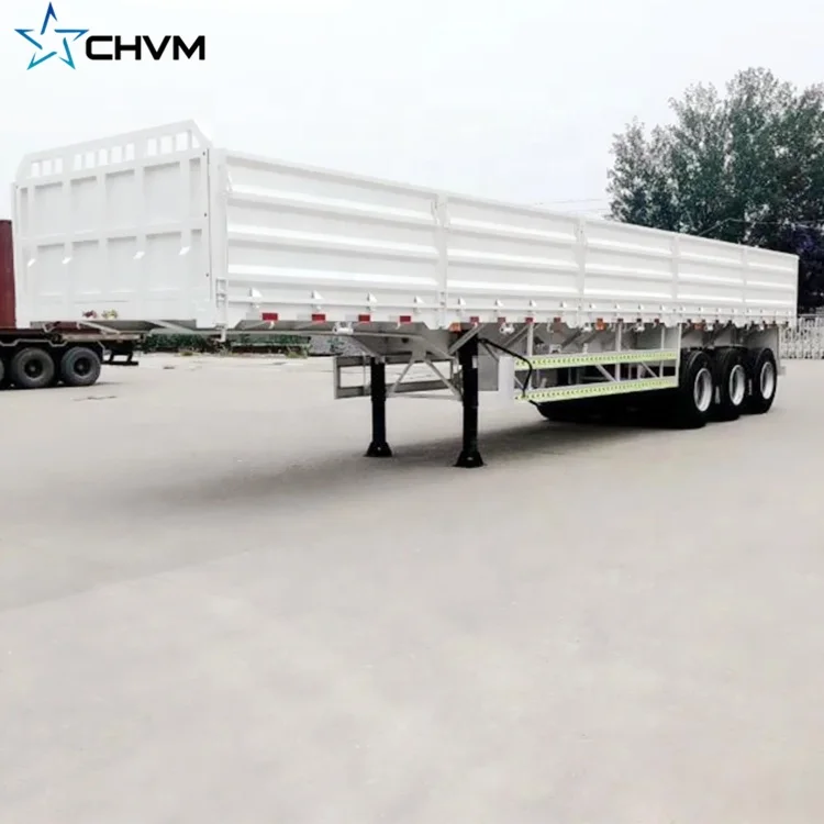 China factory 3 axle 60 ton truck open cargo flatbed stake fence trailer