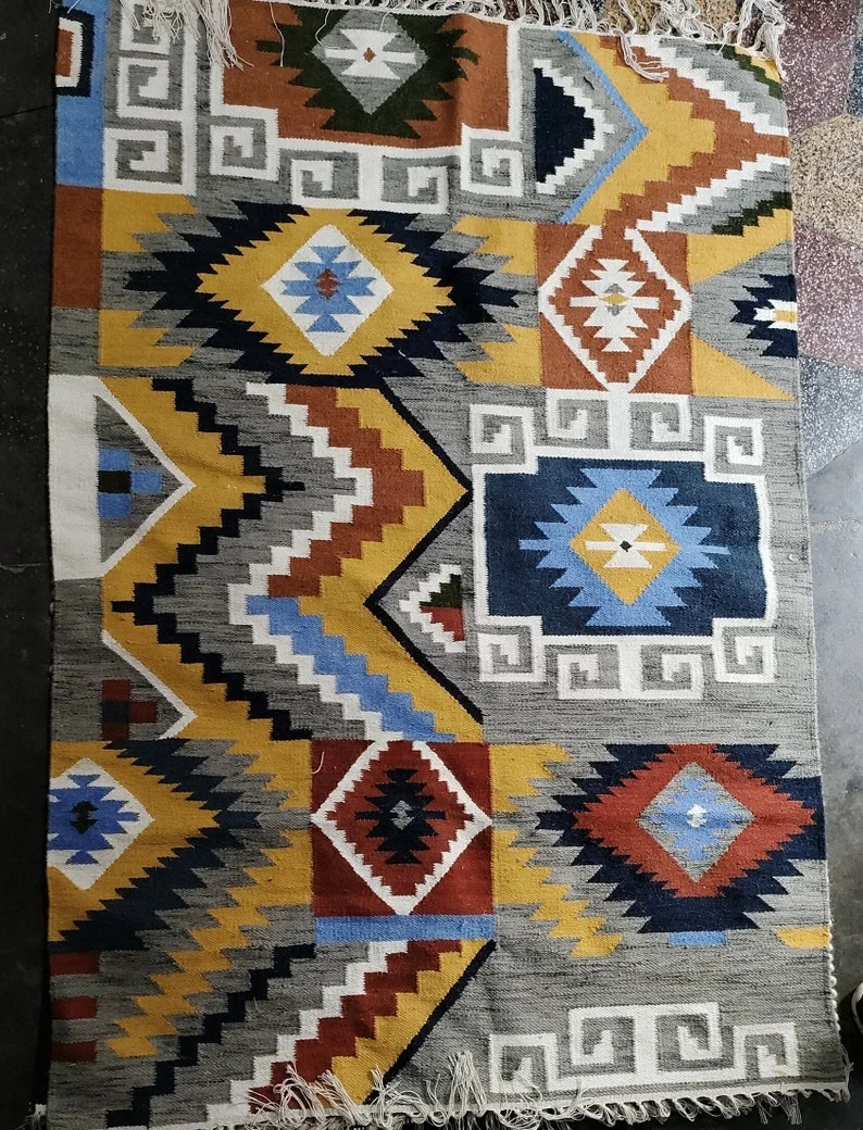 Handmade Kilim design Indian rugs and carpets Bohemian Tribal Wool Cotton Kilim Carpet for bedroom living room wall to wall