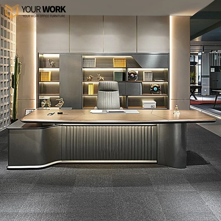 Fashion Office  boss Table Luxury Office Desk Modern Design L-Shape Modern Style with MDF Material Offices Tables and Chairs Set