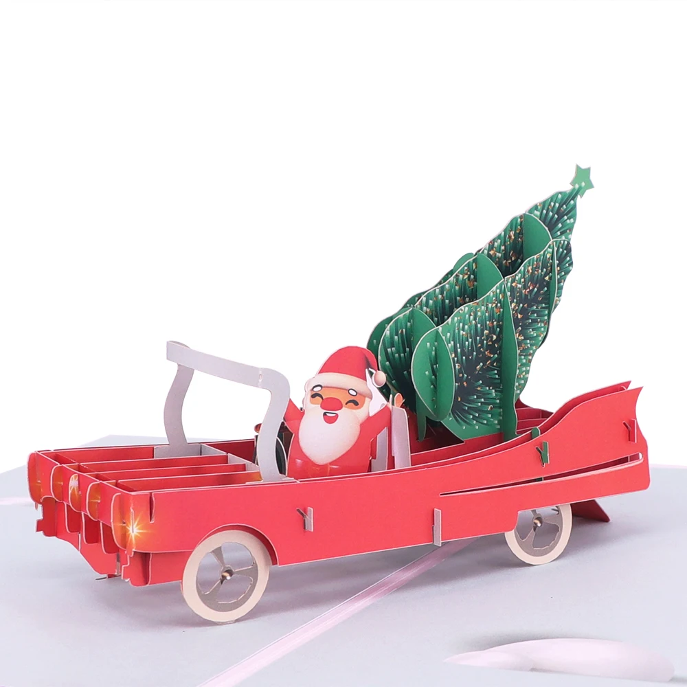 Wholesale Santa Claus Holiday Decoration Merry Christmas 3D Pop Up Greeting Gift Cards