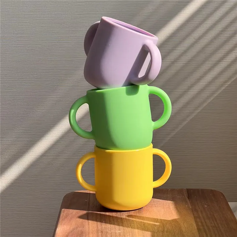 BPA FREE Baby Clear Silicone Cup with straw  leak proof SIPPY CUP for Toddlers No Spill Silicon Baby Weaning Sippy Cup