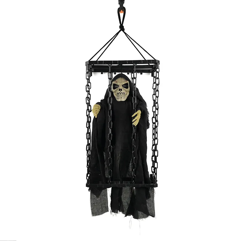 Halloween Hanging Ghost Prop Halloween Party Decoration with Light Sound Creepy Scary Animated Skeleton