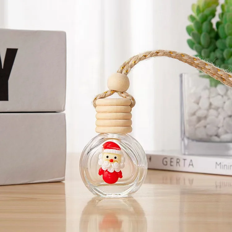 Wholesale Christmas Design Hanging Diffuser Car Air Freshener Empty Car Perfume Essential Oil Glass Bottle