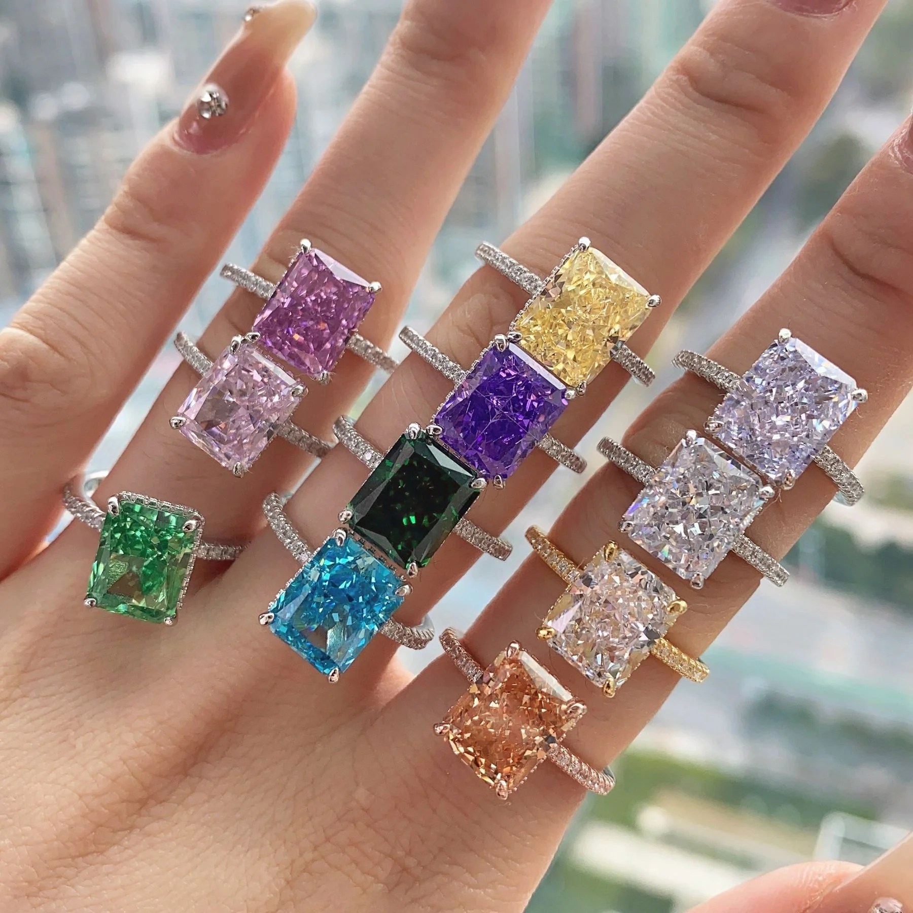 Charm Luxury 925 Silver Tourmaline Paraiba Finger Gem Rings For Women Fashion Green Ring Women Jewelry Accessories New Bijoux