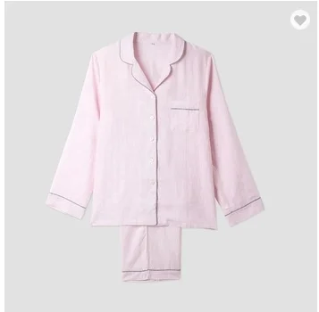 Factory wholesale unisex shell button contrast color with step collar  loungwear stonewashed 100% french linen pajamas sleepwear