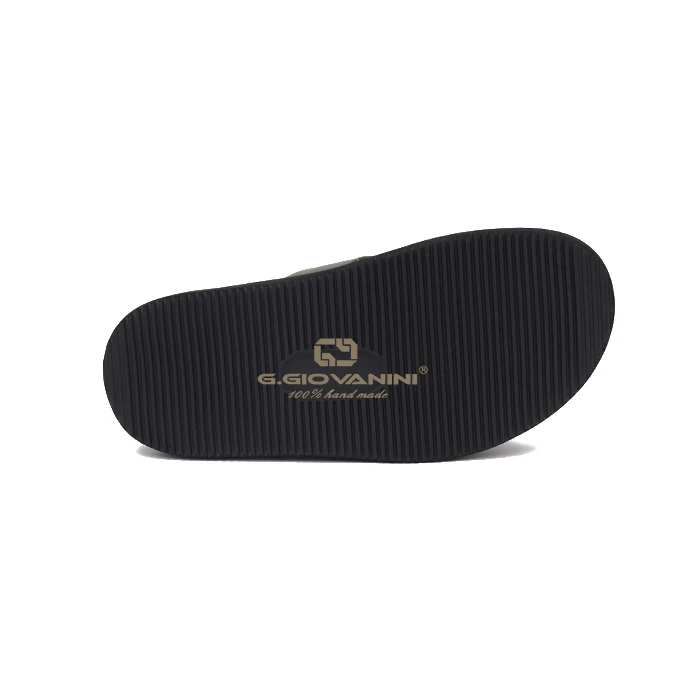 Custom italian handmade Summer Slipper with dark green calf Leather up and soft PU Insole Leather Beach for Outdoor Use