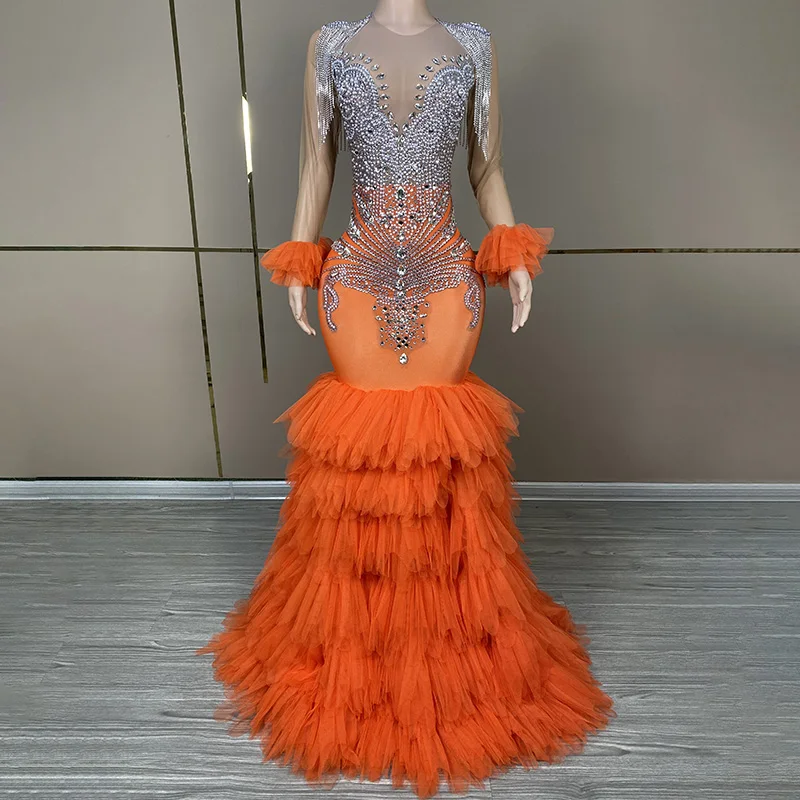 NOVANCE Y3654 top selling products 2024 wholesale sexy dress for women party club night orange rhinestone  bodycon dress women