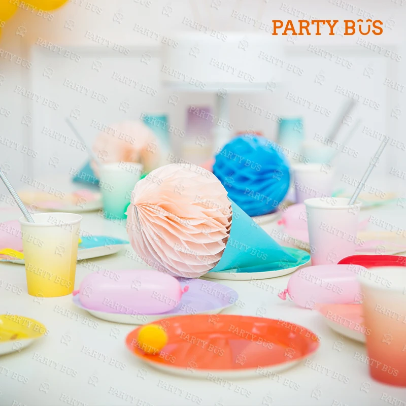 Partybus Optional Ice Cream Shape Paper Plate/ Cup/ Napkin Disposable Party Tableware Set