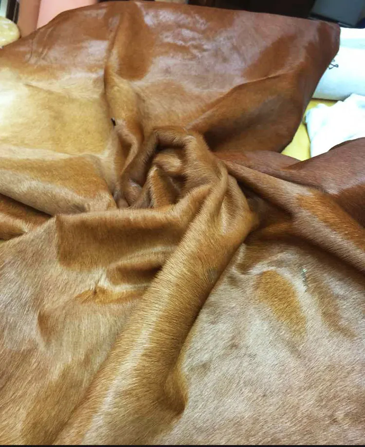 Soft solid color cowhide fur genuine horse hair leather pony hair for making shoes bags clothing