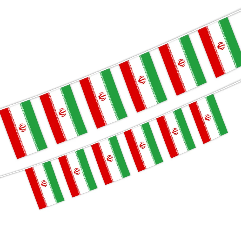 Wholesale Promotional Iran String 5 Meters 20Pcs Country Flags Custom Iranian Banner Polyester Flags