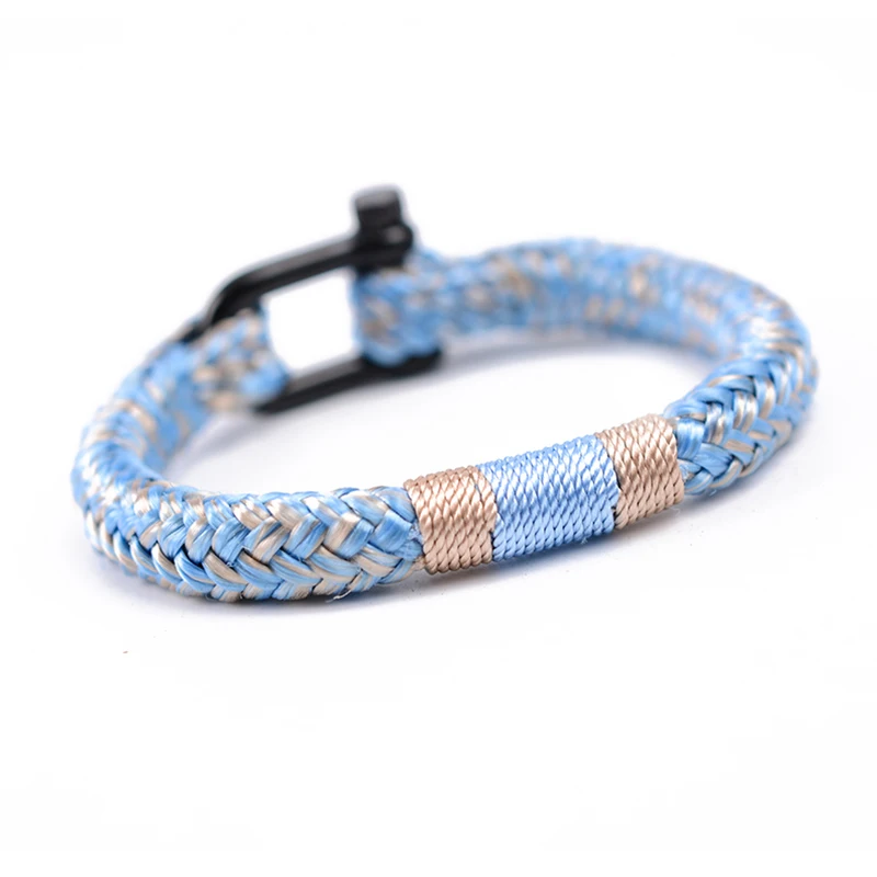 LONGJIE wholesale stainless steel buckle handmade outdoor nautical  men polyester rope bracelet for gift