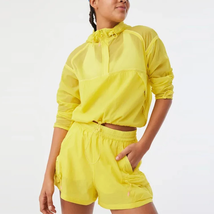 wholesale women  designers sweatsuit jogger tracksuit custom logo windbreaker nylon shorts pants two pieces set