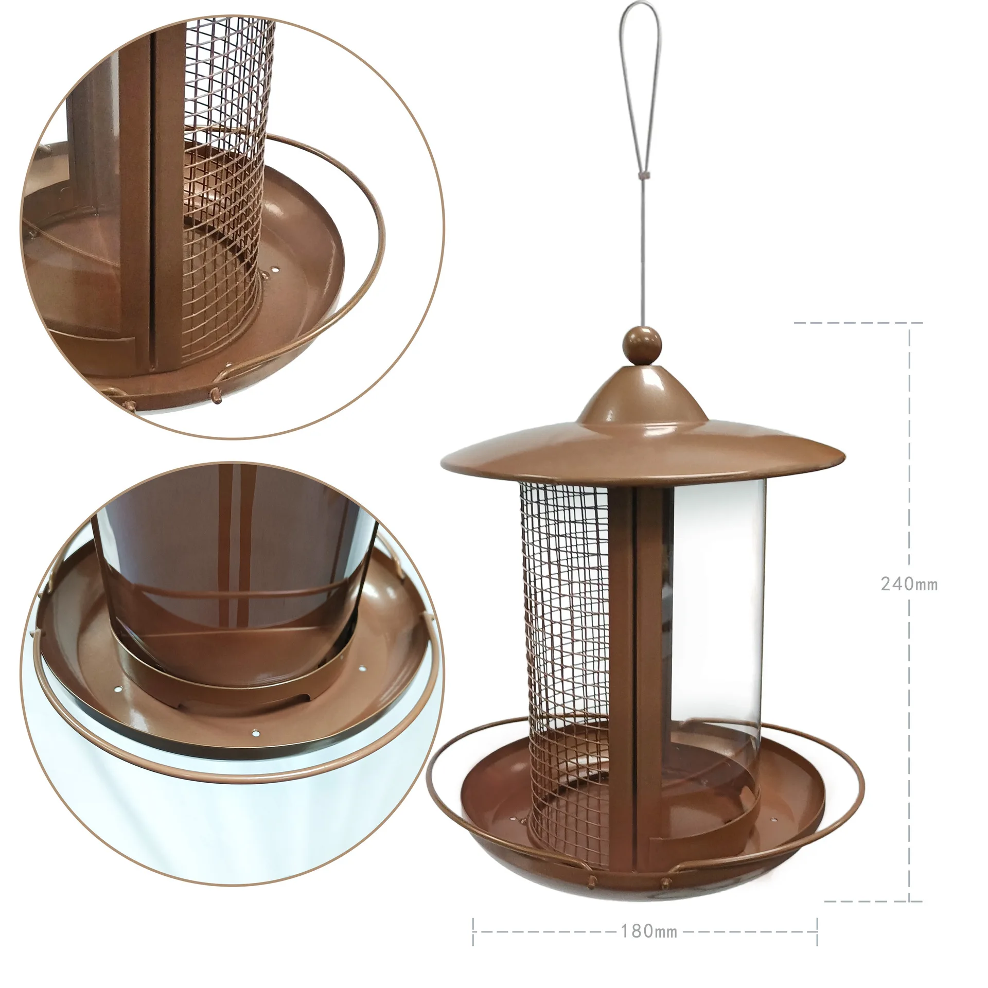 Large Capacity Bird Feeder Hanging Metal Mesh with Copper Holder Wild Outdoor Garden Backyard Plastic Tube Hopper Feeders