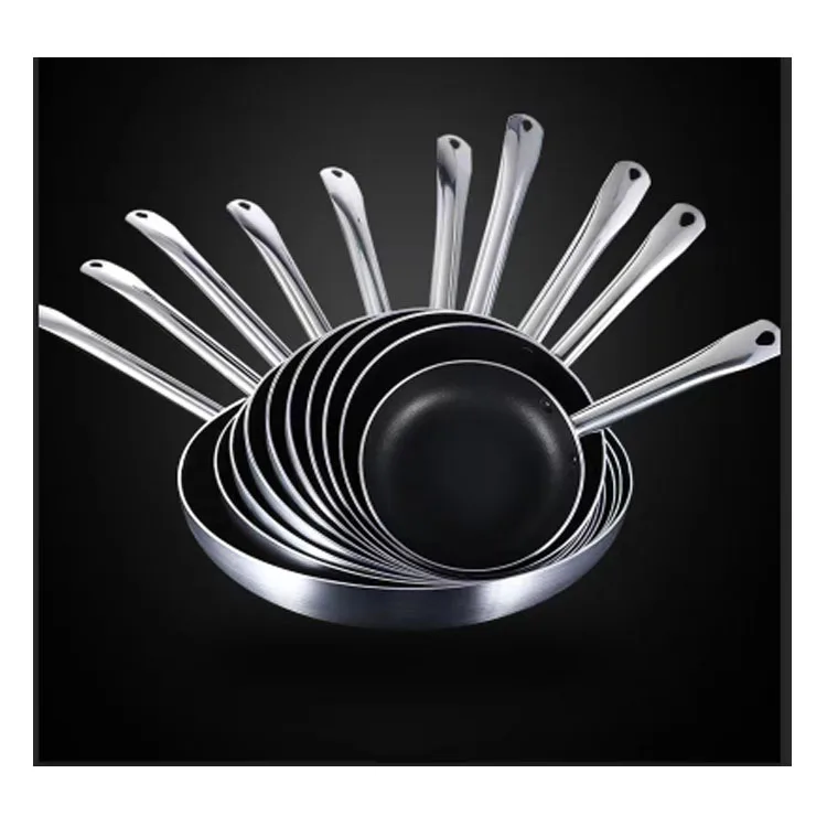 18-40 cm full sizes non-stick double bottom kitchen cooking set stainless steel big frying pan with long handle