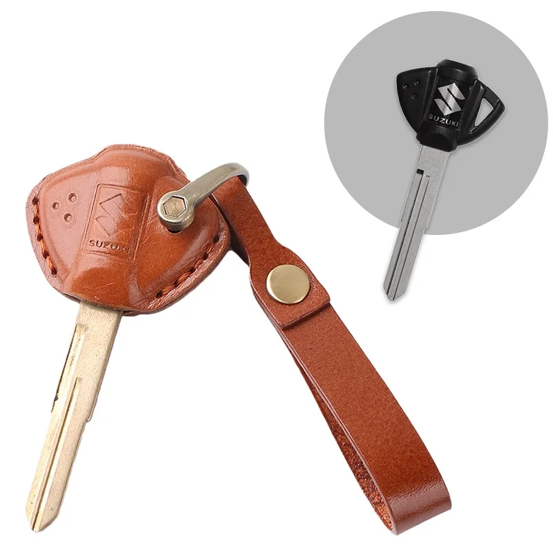 Hotsale Real Leather Key Case Fob Cover with Keychains For Suzuki Motor Motorcycle KeyRing key cover accessory