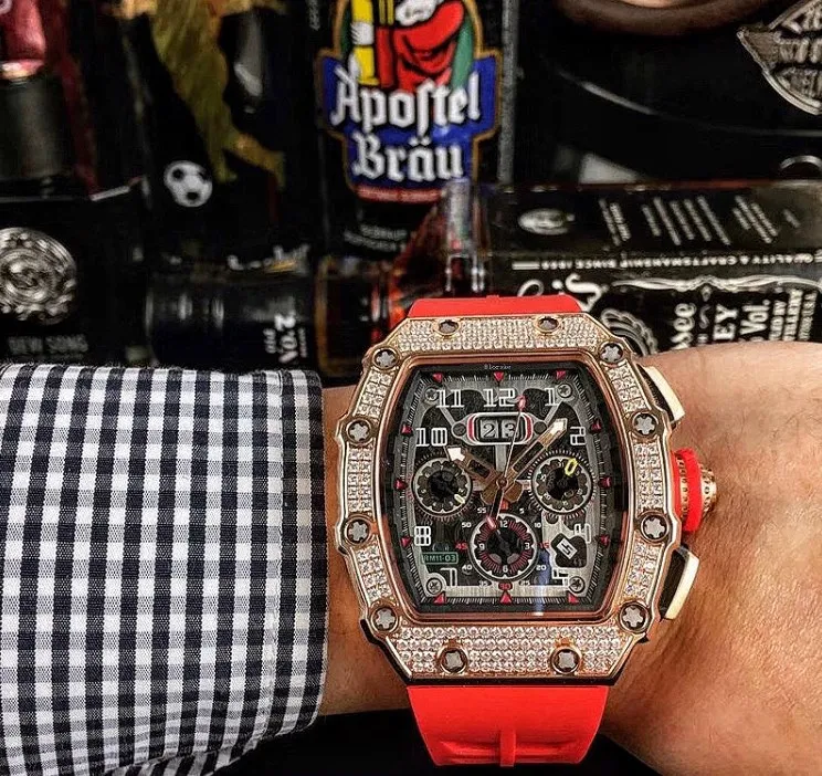 2021 Hot RM New design Moissanite Diamond Watch Men Watch Band Rubber Watch Iced Out