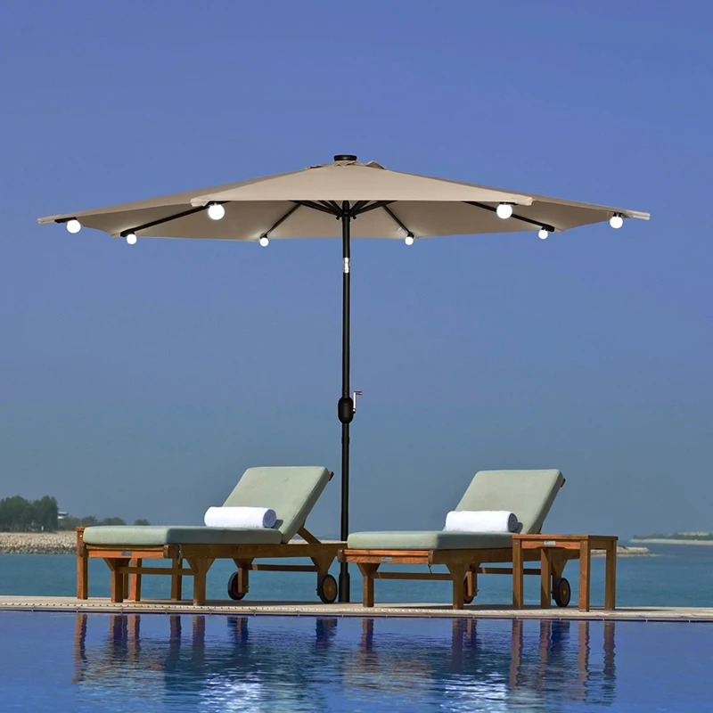 Latest design garden patio outdoor solar panel Center of the lamp LED light bulb bead umbrella