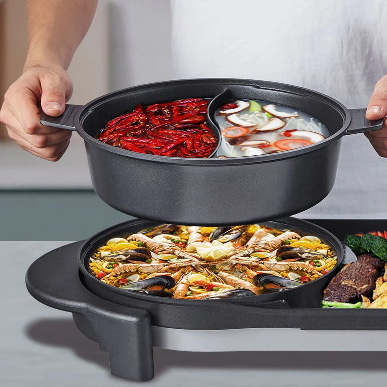 Shabu Shabu Pot with Divider KBBQ Grill Smokeless Non-stick Separate Dual Temperature Control