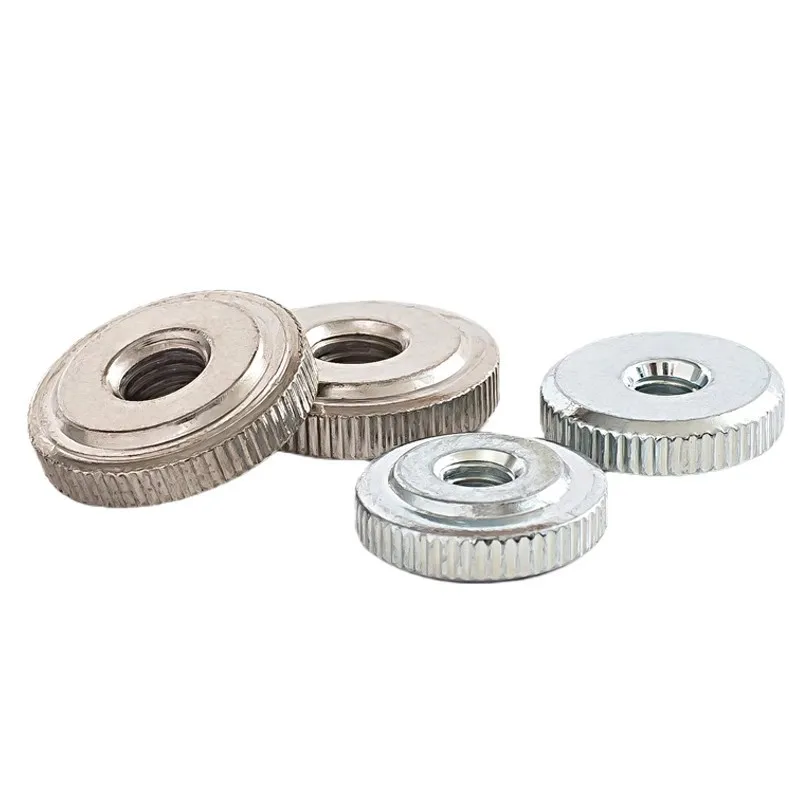 M3/M4/M5/M6/M8/M10 Flat Knurled Nut Carbon Steel Knurled Flat Head Through Hole Hand Tightening Nut