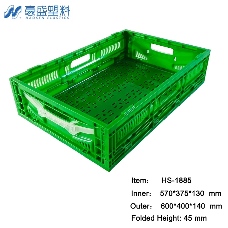 Stackable and practical plastic folding crate for transporting fruits and vegetables