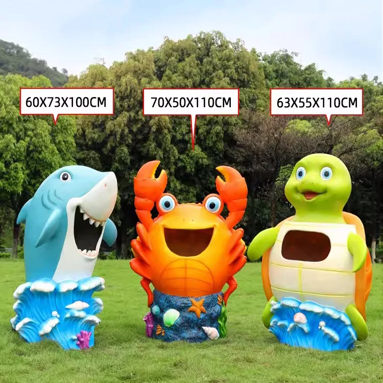 F022 Cartoon trash can fiberglass sculpture outdoor park forest lawn landscape decorations large trash can ornaments