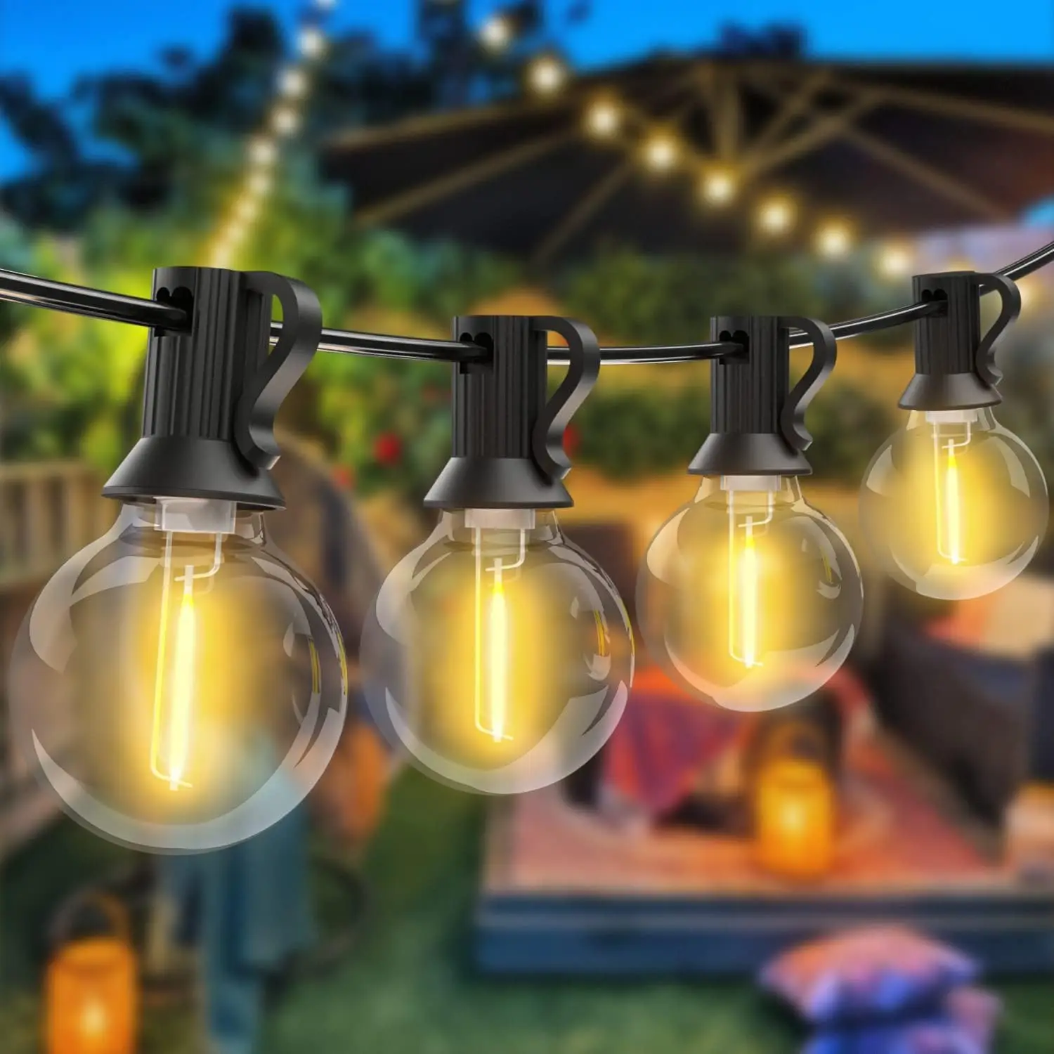 25FT/50FT/100FT G40 Outside Festoon String Lights Outdoor Garden LED Waterproof Replaceable Plastic Bulbs 2700K E12 Party Lights