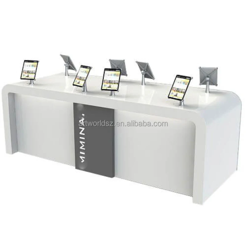 Artworld Displays MDF Computer Ipad Display Counter/Stand/Desk For Cell Phone Store W/ Storage Cabinet & Alarmed Phone Holders