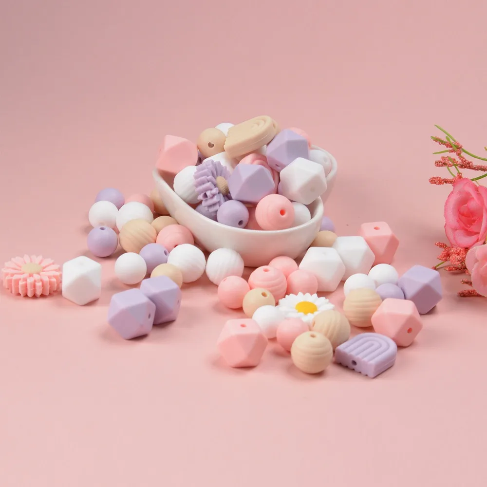Factory Price Food Grade 15mm Baby Teething Colorful Print Bead Necklace Foof Grade For DIY Jewelry Making