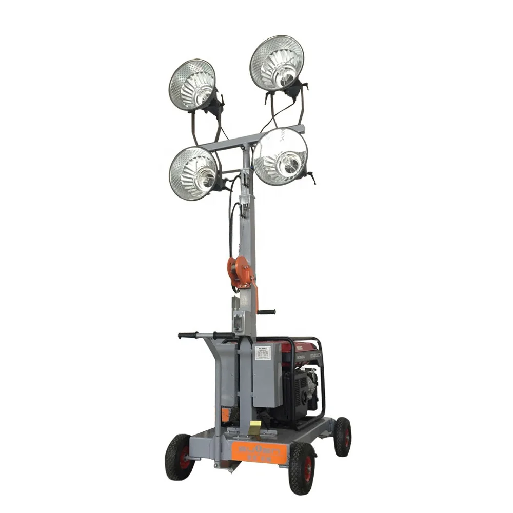 4.6m 2*1000W LED Construction Mobile High Mast Antenna Telescopic Mast for Lighting Tower with Generator