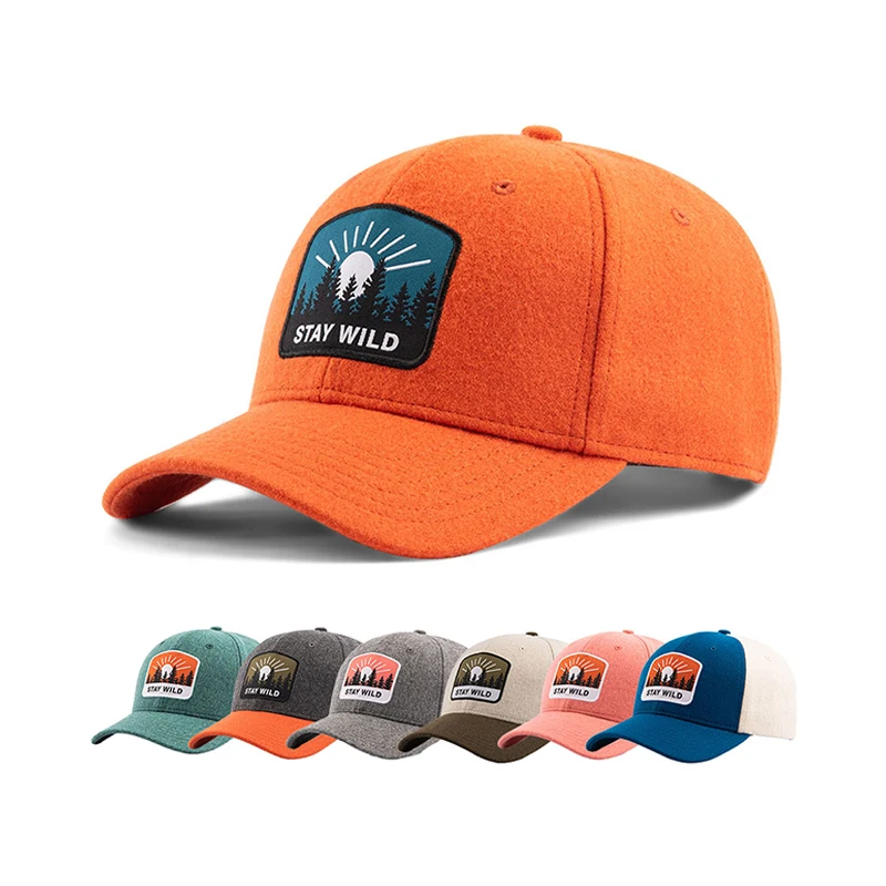 OEM Factory Price 6 Panel Unisex Melton Wool Baseball Caps Custom Embroidery Woven Patch Curved Brim Baseball Hats
