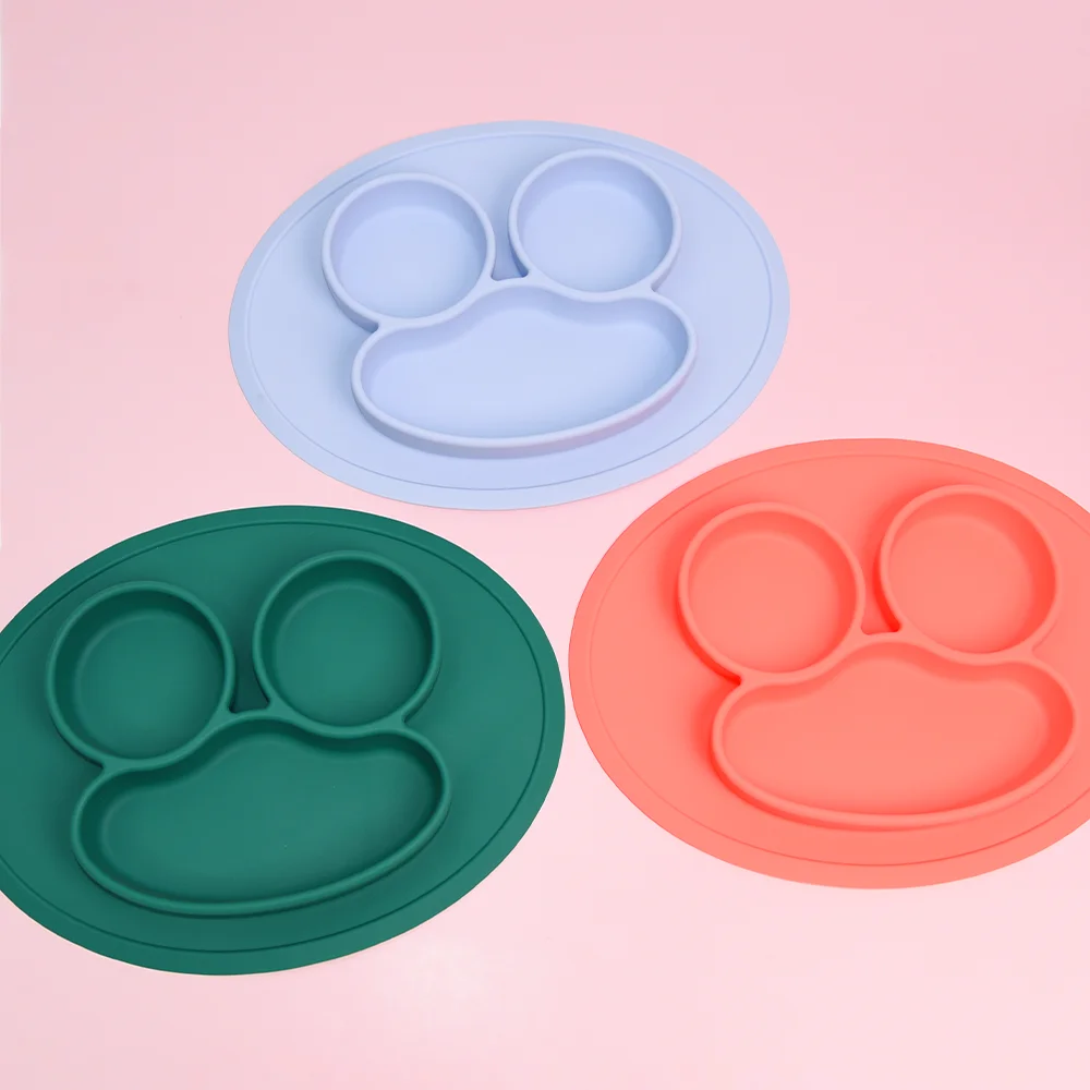 Hot Sales Bpa Free Silicone Plate with Lid Food Grade Kids Toddler Feeding Suction Divider Silicone Baby Plate