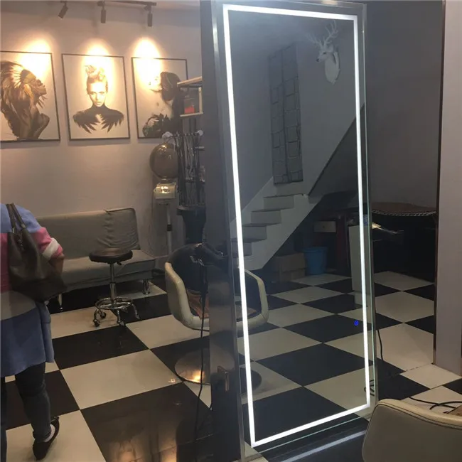 
salon double mirrors interactive mirror barber shop mirror with LED lighting 