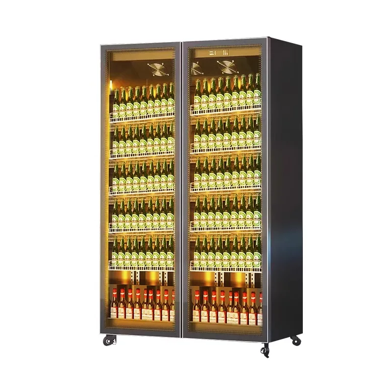 Commercial Kitchen Supermarket LED-Lit Single-Temperature Upright Beer Meat Freezer Cabinet Refrigeration Display Chiller Cooler