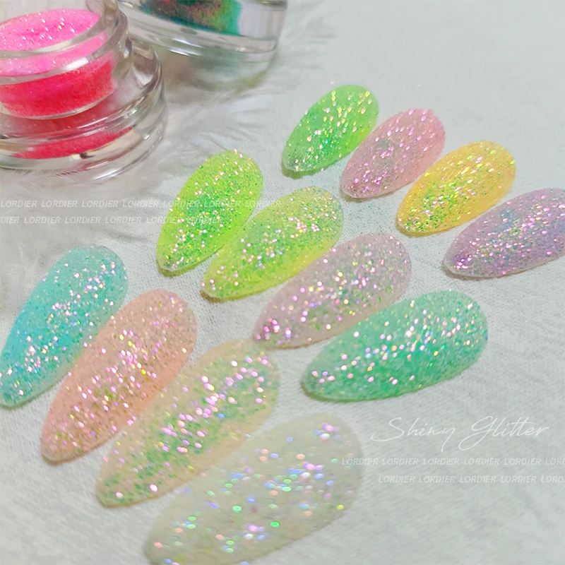 Popular Pastel Color Nail Glitter Powder 12 Colors Bulk Nail Art Pigment