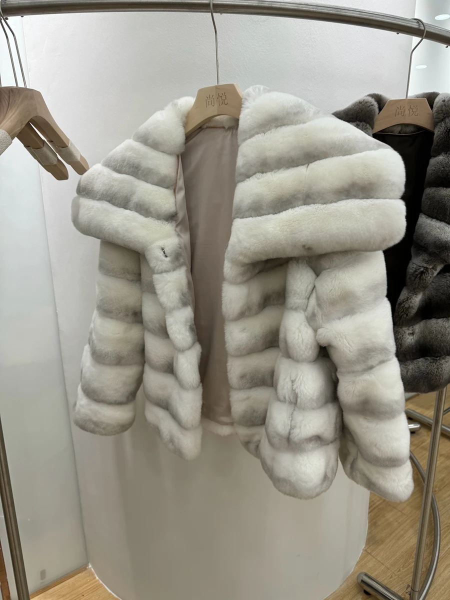 Шуба RX Furs Новый стиль Роскошная зимняя натуральная теплая Укороченная шуба окрашенная Шиншилла кроличья женская