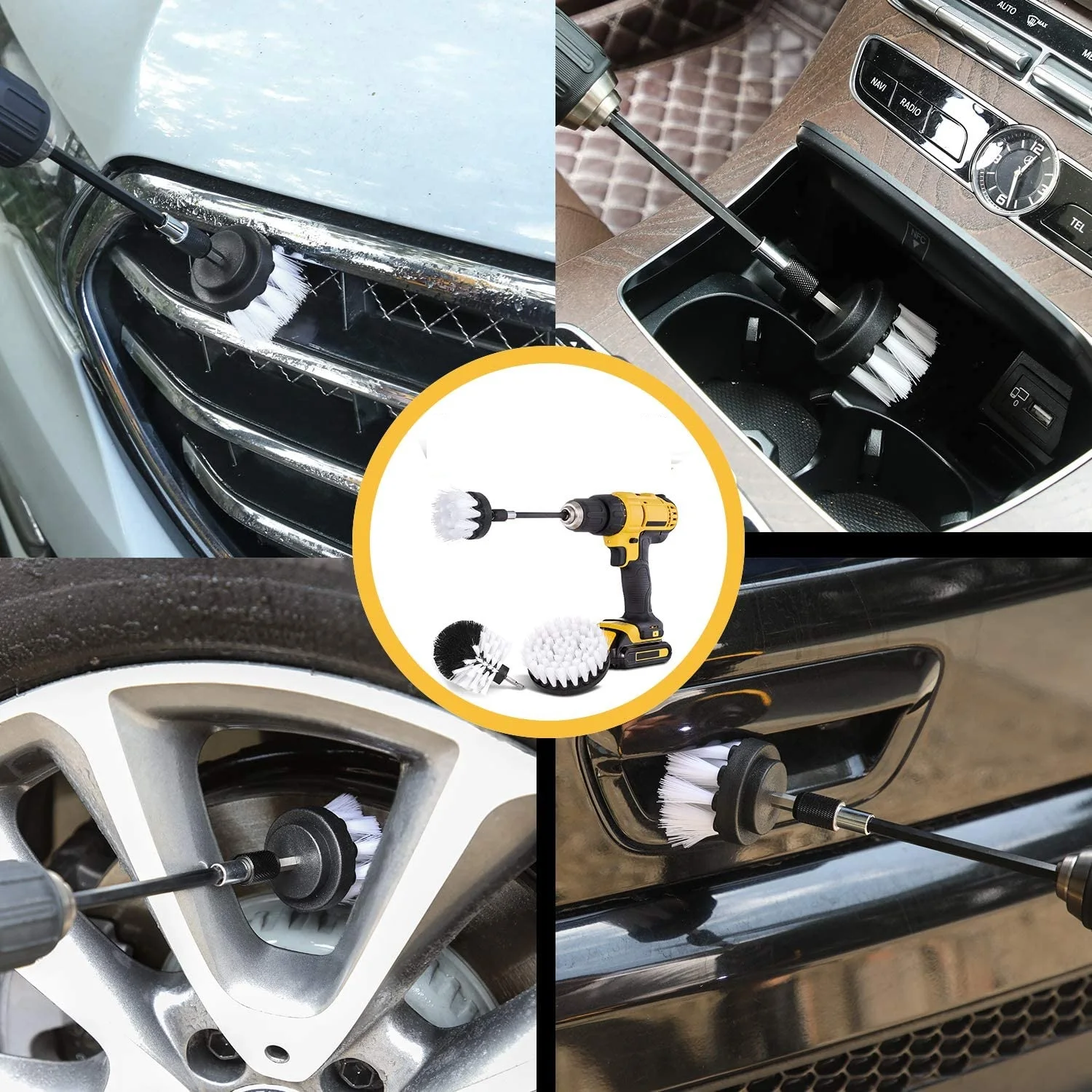 Drill Brush Attachment Set,Power Cleaning Scrub Brush,All Purpose Drill Brushes  Car Cleaning