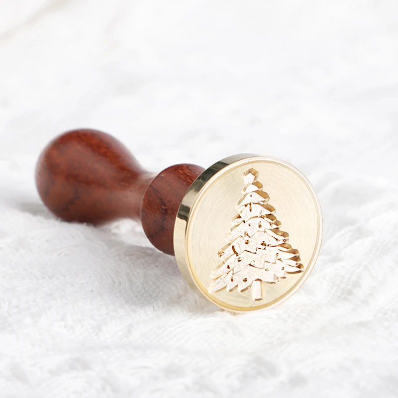 Christmas Rree Embossed Wax Seal Stamp with Wooden Handle Vintage Sealing Head Balloon Cards Envelopes Scrapbooking Supplies