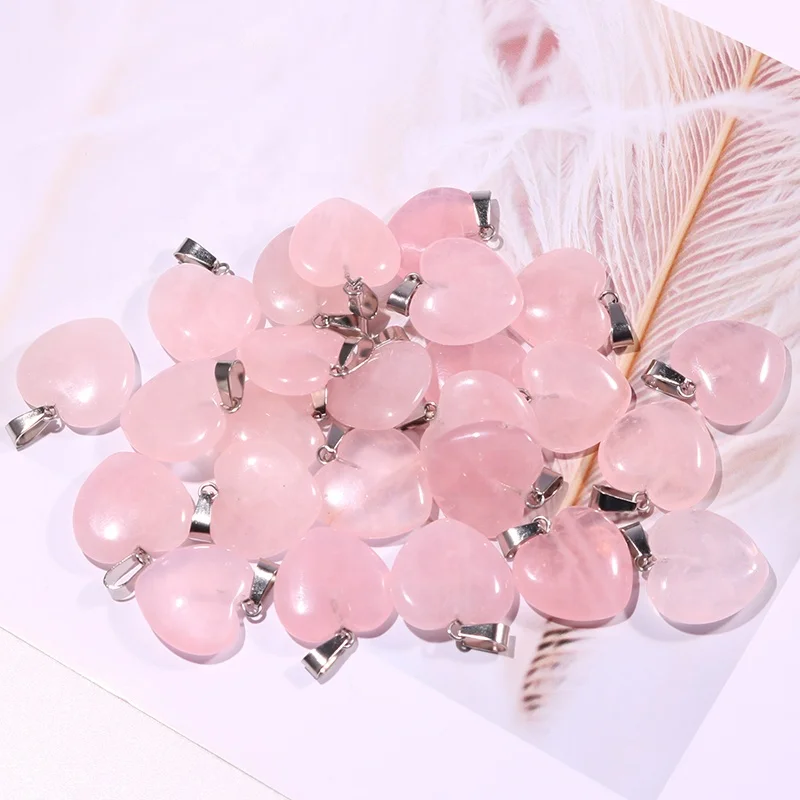 Natural crystals healing stones jewelry pendant rose quartz heart stone pendants charms for jewelry making