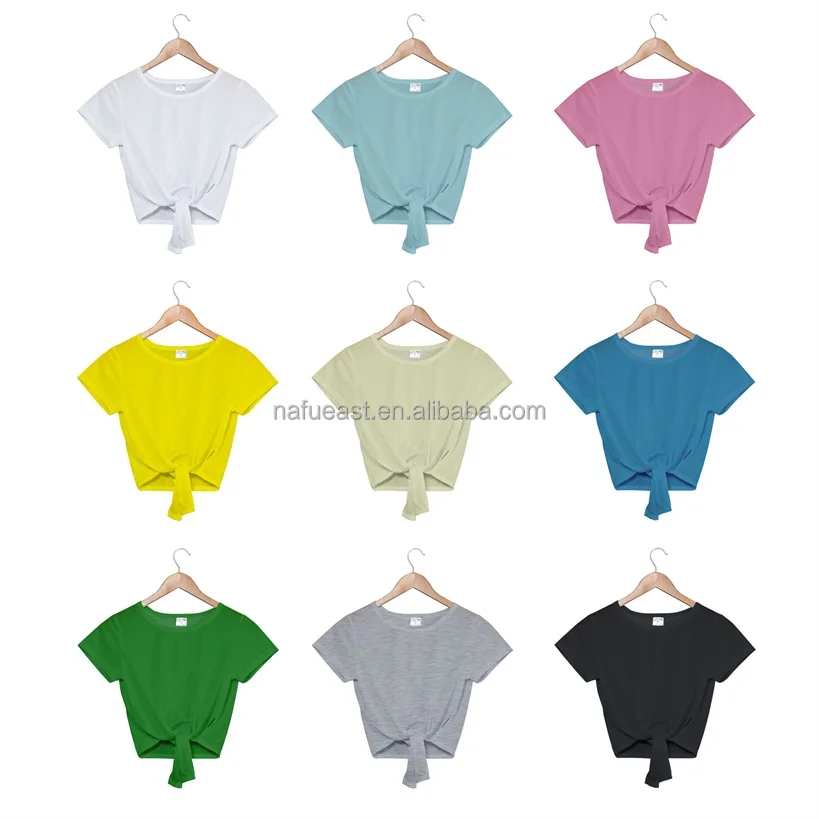 Knotted Crop Top T-shirt Woman Front Tied Knot Stripe Women T-shirt sublimation blanks
