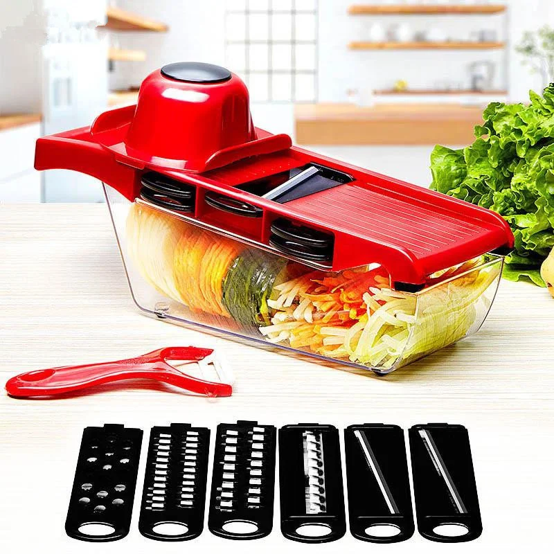 6-in-1Multifunctional Vegetable Cutter With Container Shredder Veggie Slicer Vegetable Chopper M0544