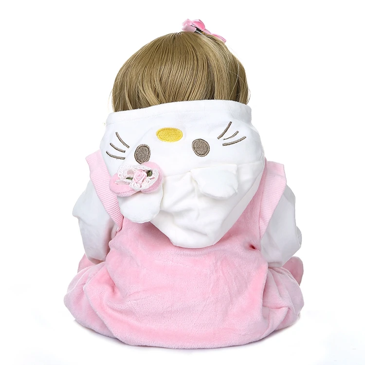 48CM full body soft silicone bebe doll reborn baby girl in pink Kitten dress set lifelike flexible baby doll