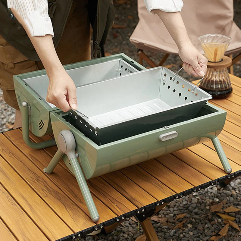 Picnic Camping Grill Double Side Barbecue Oven Charcoal BBQ Grills Portable Barrel Grill