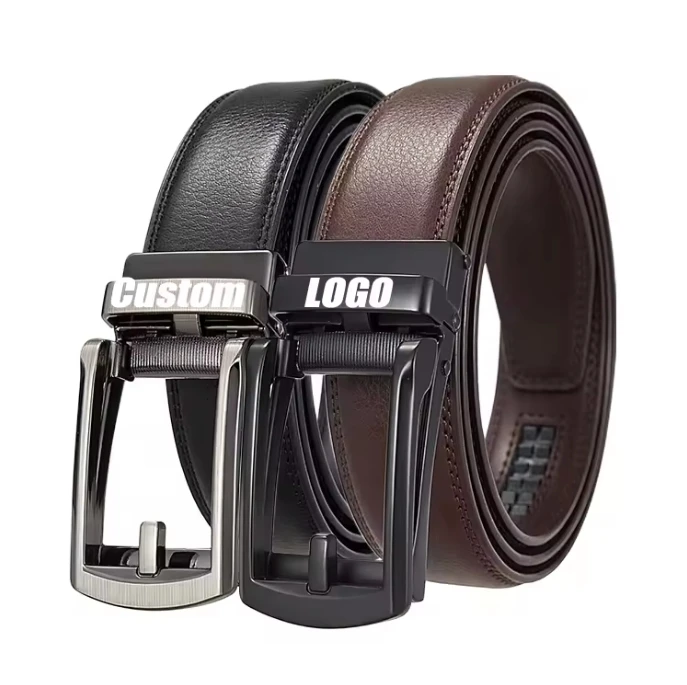 Black Brown Luxury Designer Buckle Custom Logo Automatic Ratchet Real Leather Belt Genuine Leather Belts Men Belt