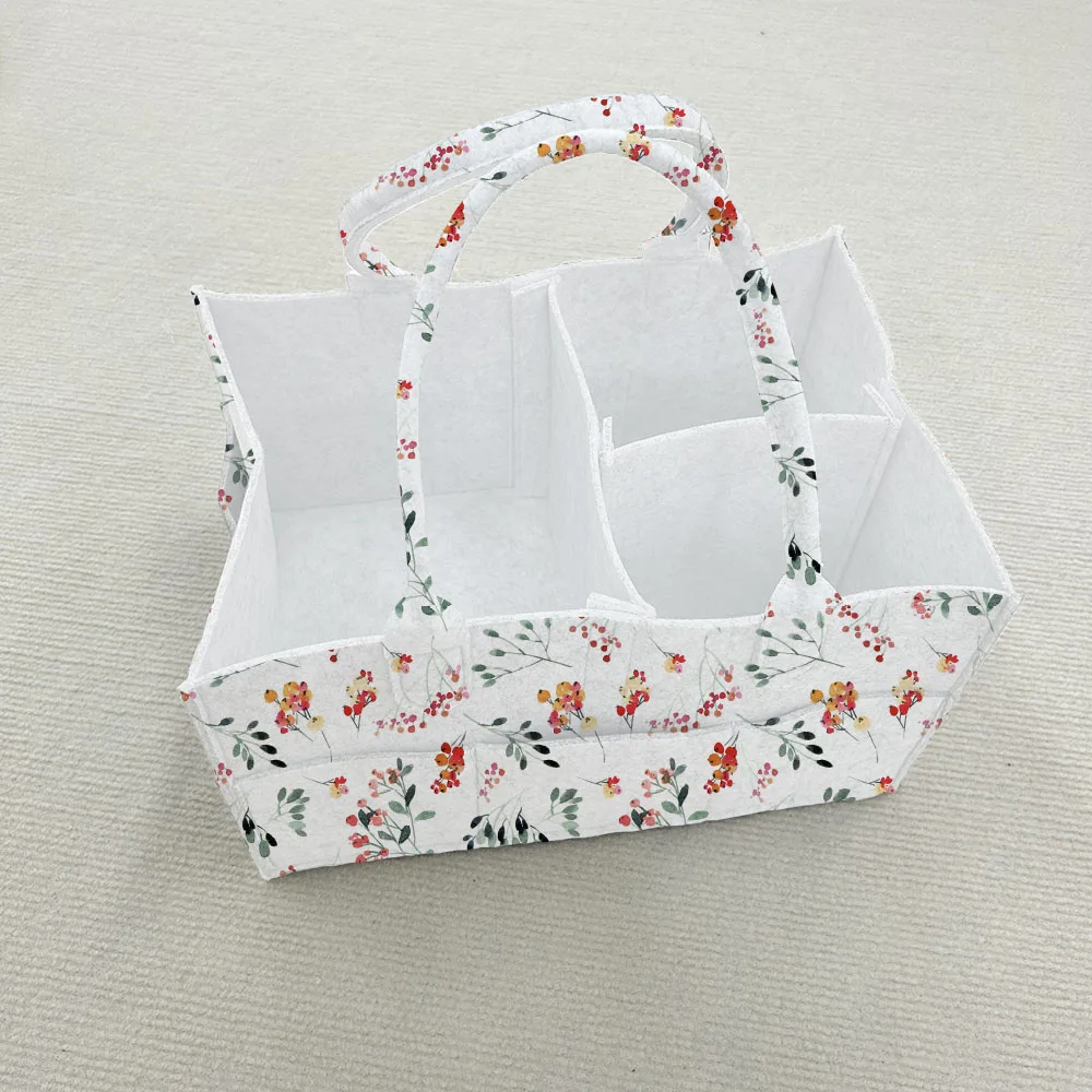 Mildream Baby Felt Nursery Organizer Basket Infant Diaper Bag with Handle Caddy Changing Nappy Storage Carrier Large Pocket