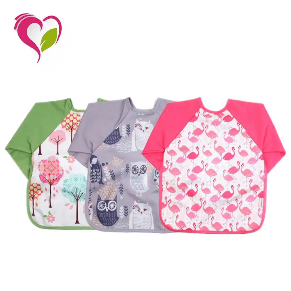 Custom Printing 2 Layers Baby Bibs Organic Cotton Long Sleeve Baby Bibs 100% Polyester Baby Bib Long Sleeve