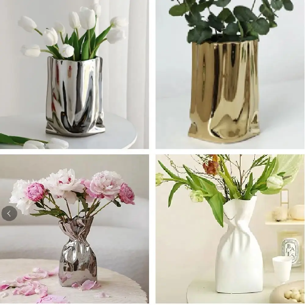 Wholesale Modern Nordic Silver Plated Gold Porcelain Ceramic Vases Luxury Home Decor for Weddings Hotels