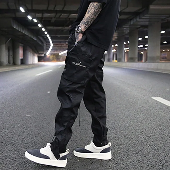 Multi zipper pockets straight stretch waist pants usa street solid color jogger pants men casual cargo pants stock dropshipping